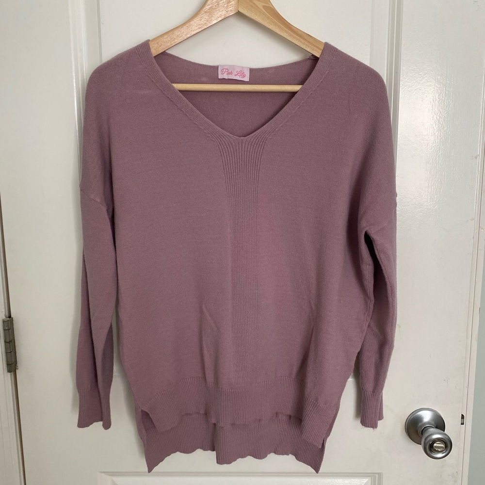 Pink Lily Mauve V-Neck Sweater